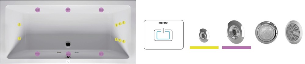 Гидромассажные системы. - Гидромассажная система Riho pool Flow: 6 форсунок спинного массажа, 6 боковых форсунок, 2 форсунки ножного массажа, подсветка, пульт управления. для (Riho Neo 150x150 )